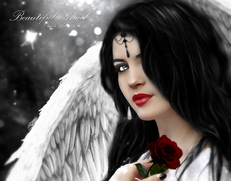 Angel with Red Rose — White