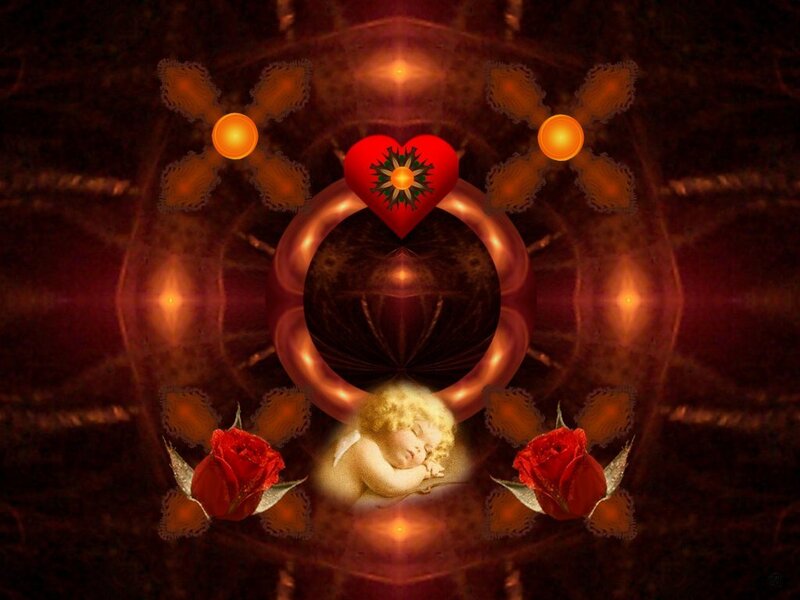 angel with red roses and heart