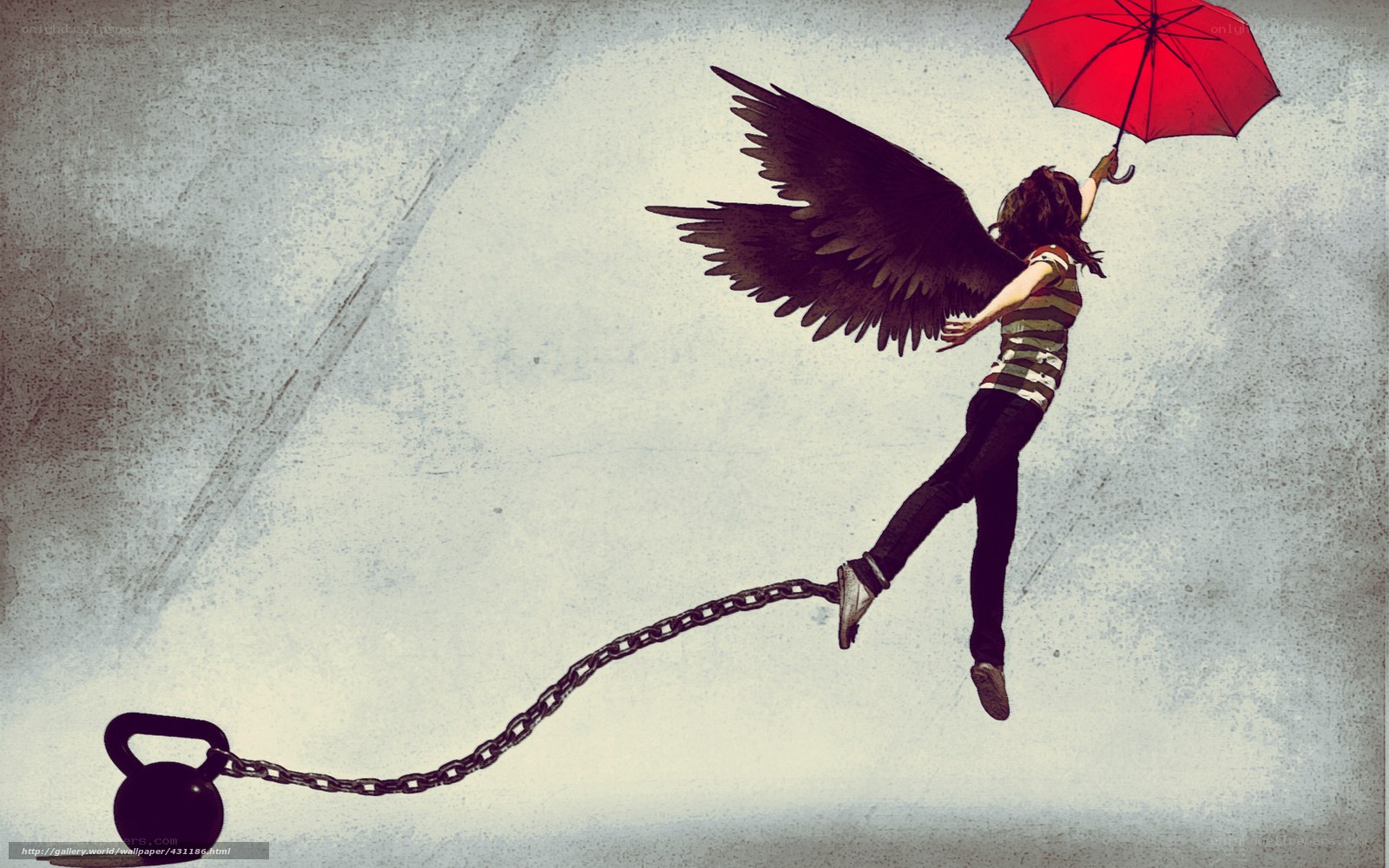 Angel with red umbrella