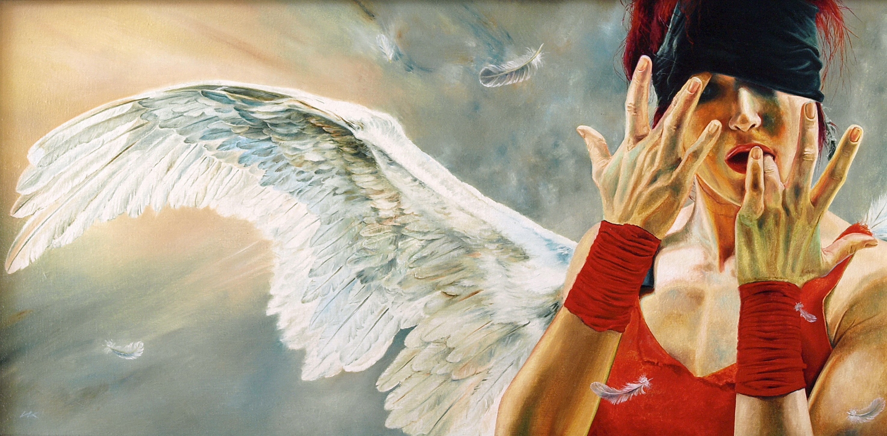 angel with red wings