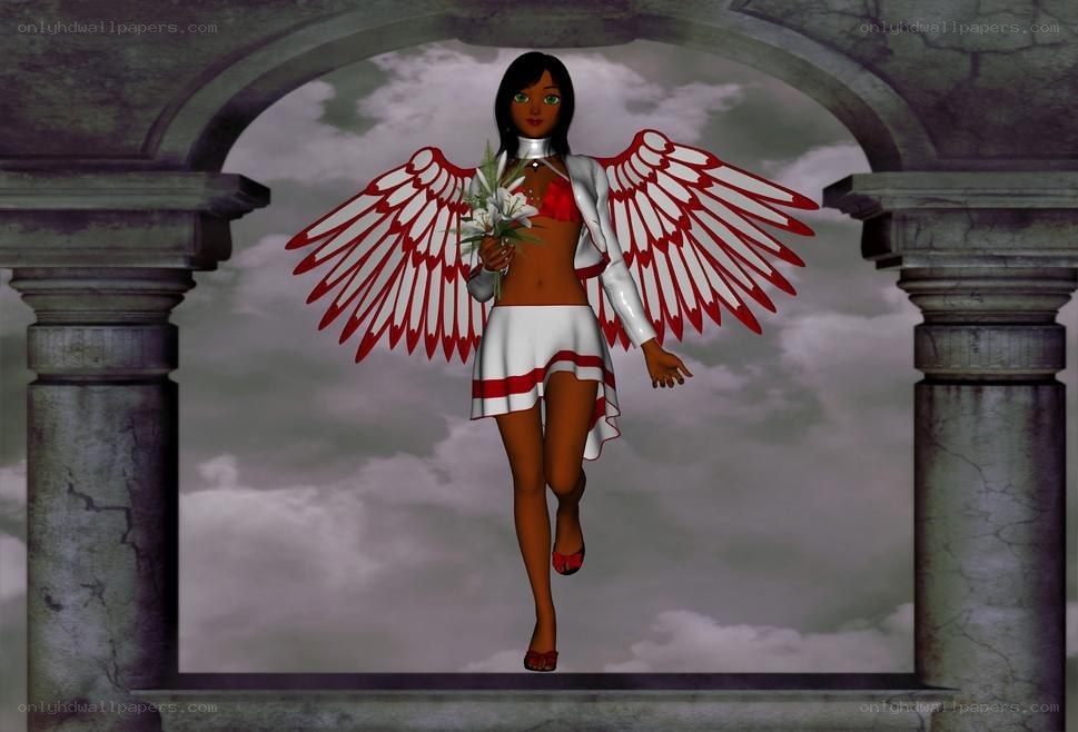angel with red wings