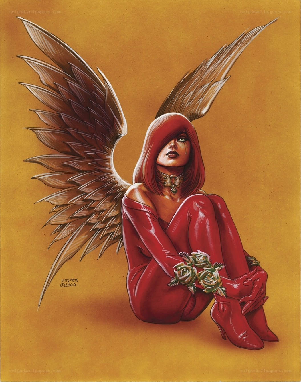 Angel with red wings
