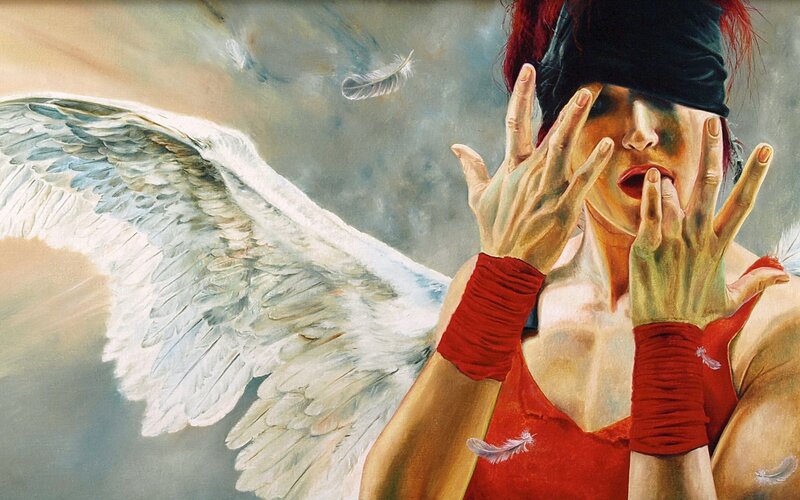 angel with red wings