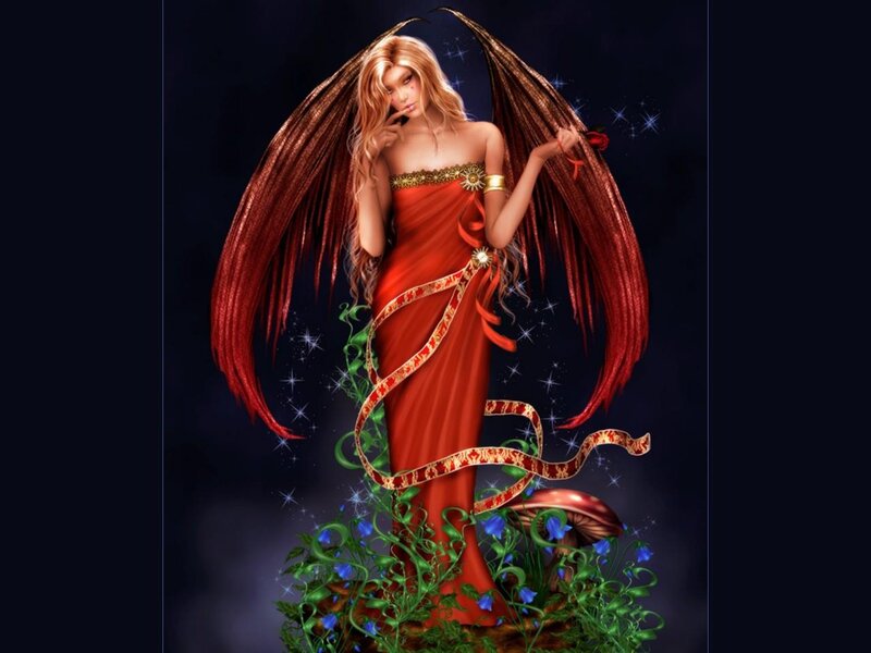 Angel with Red Wings — Dramatic, Night, Digital Art