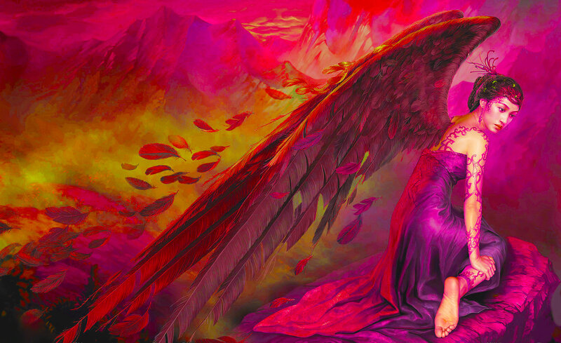 Angel with Red Wings — Dramatic, Sunset