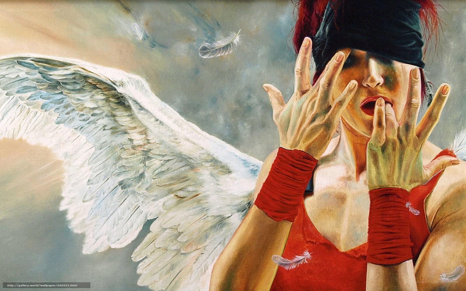 angel with red wings