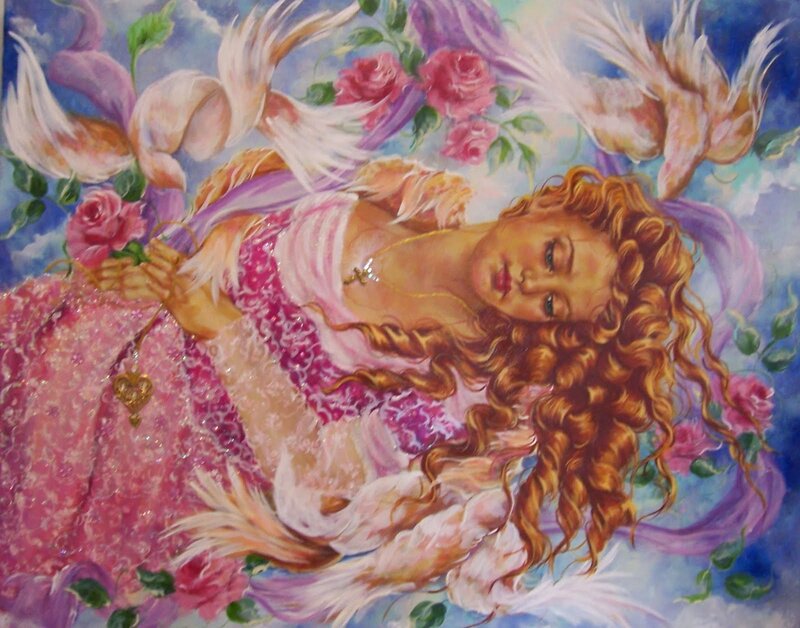 Angel with roses and doves