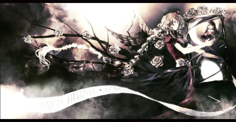 angel with roses and hourglass