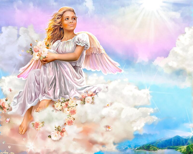 Angel with Roses — White, Serene