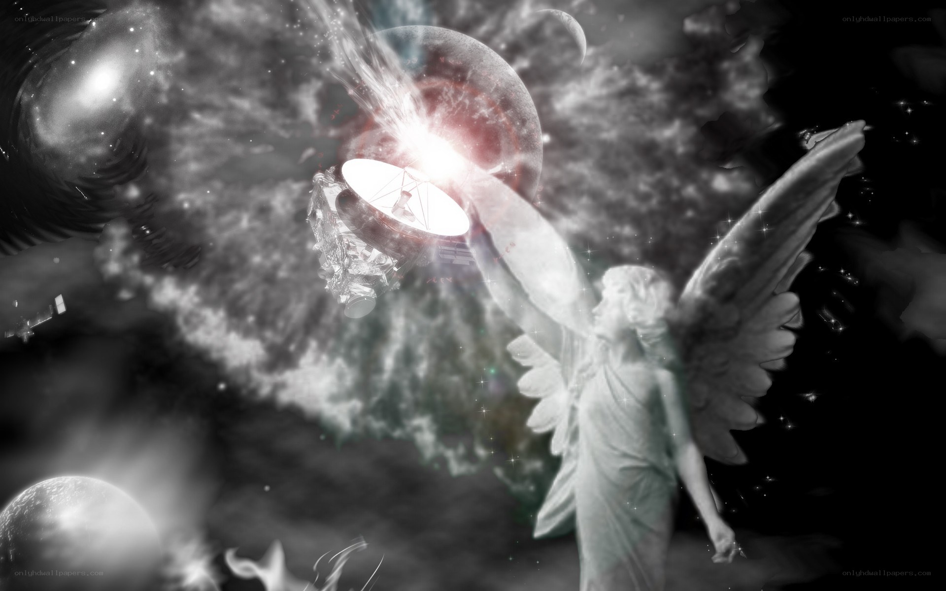 angel with satellite in space