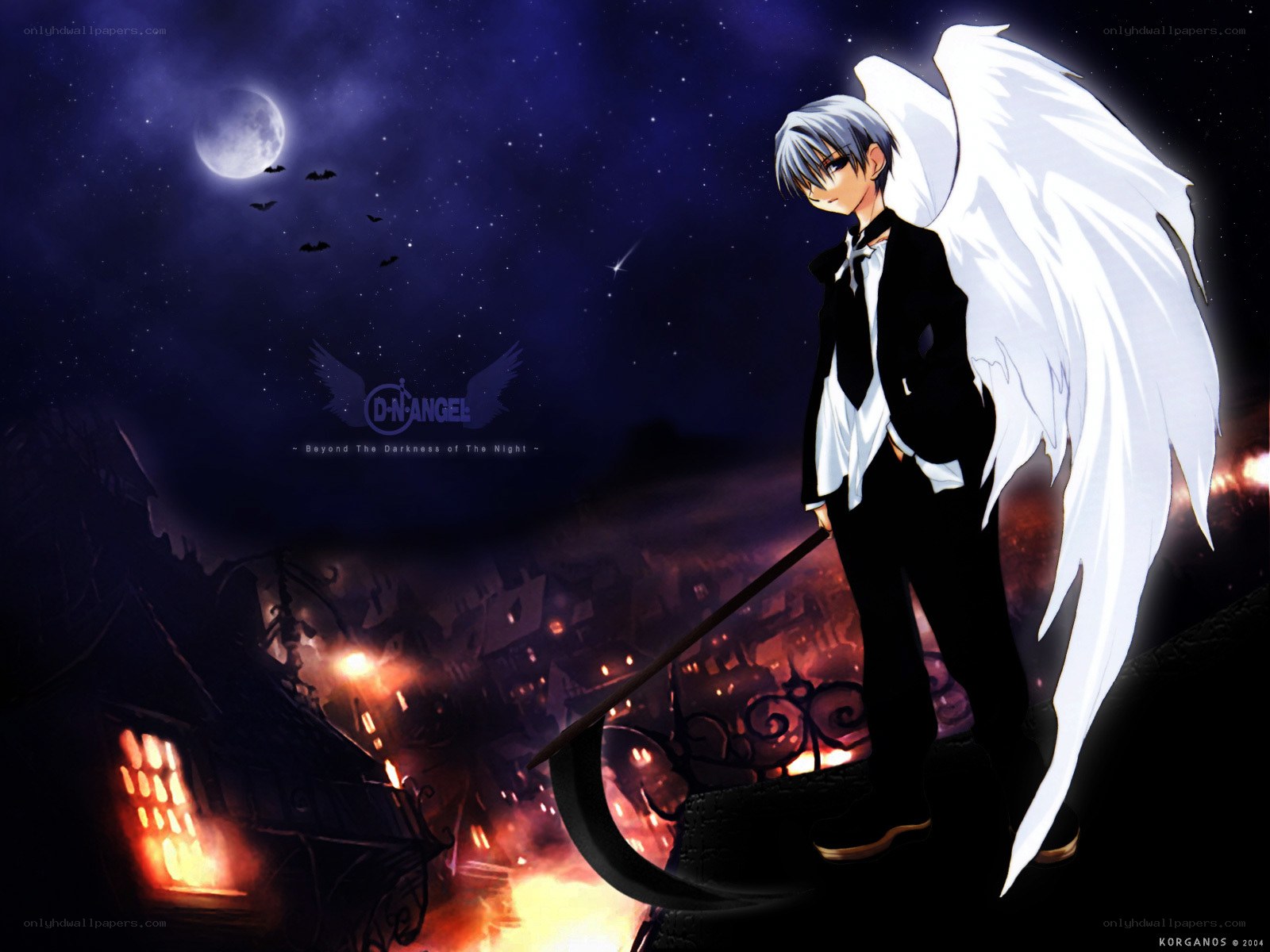 Angel with scythe at night