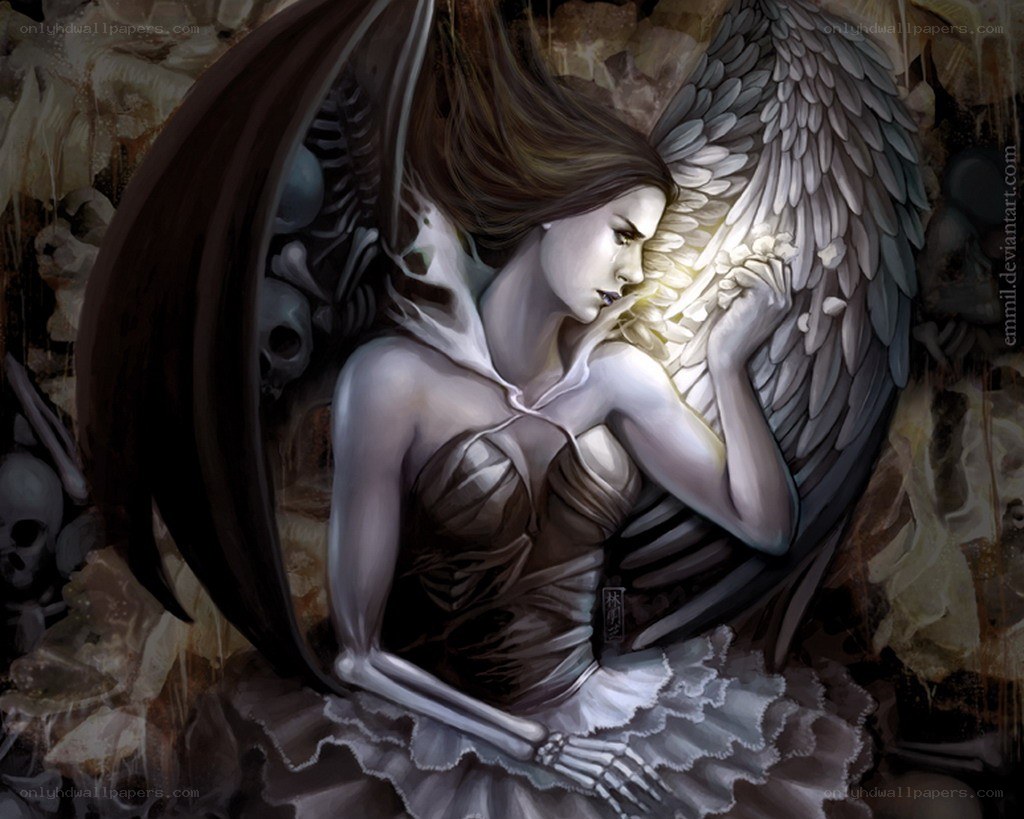 angel with skeletal wings