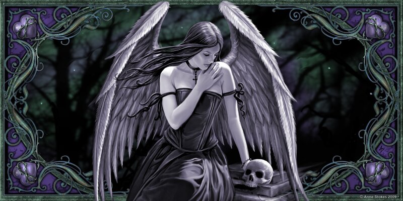 angel with skull in forest