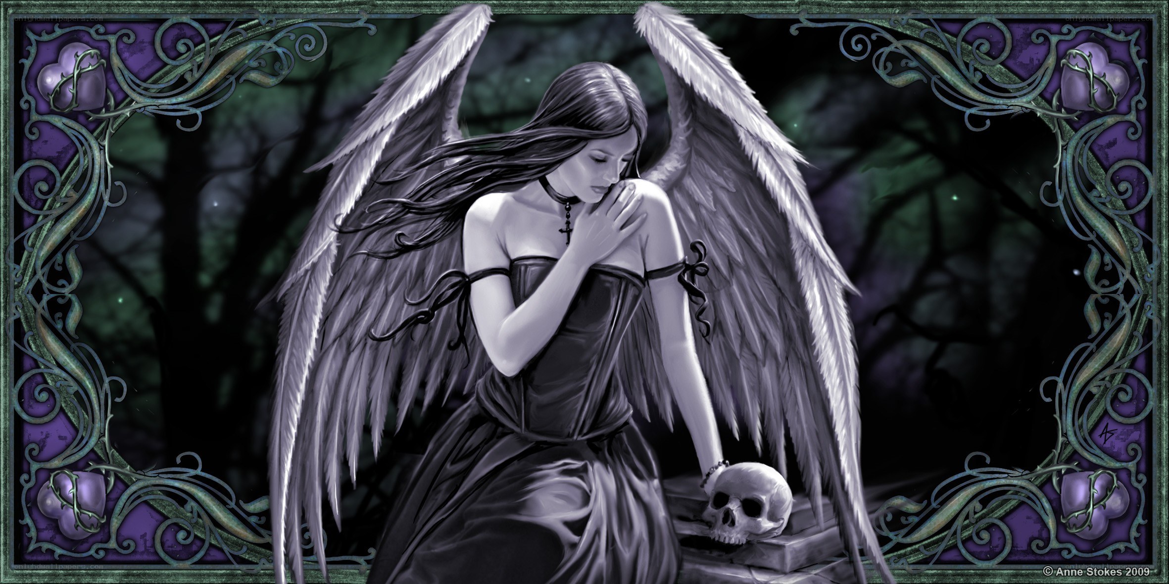 angel with skull in forest