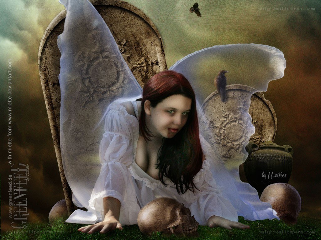 angel with skulls and crows