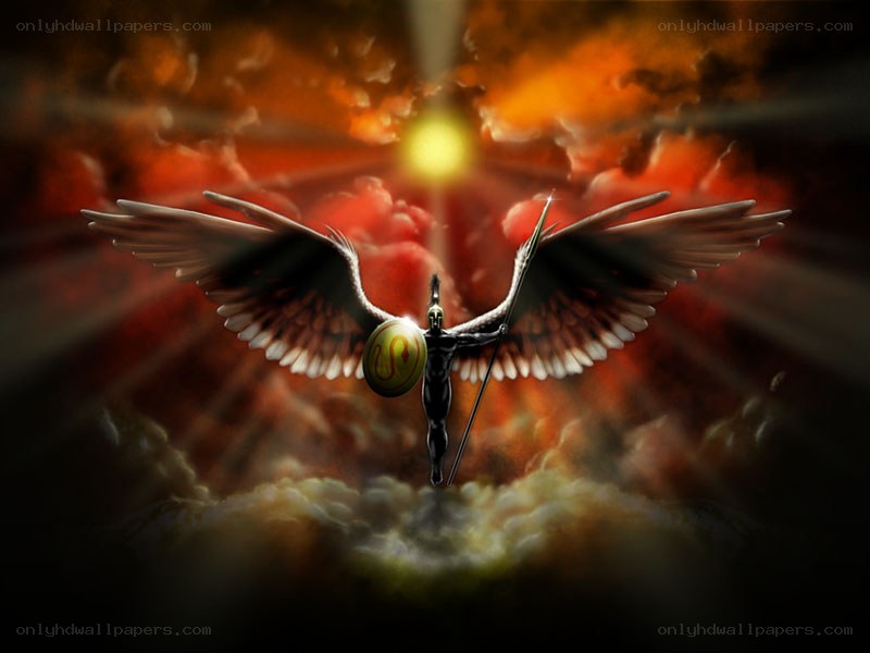 Angel with spear and shield