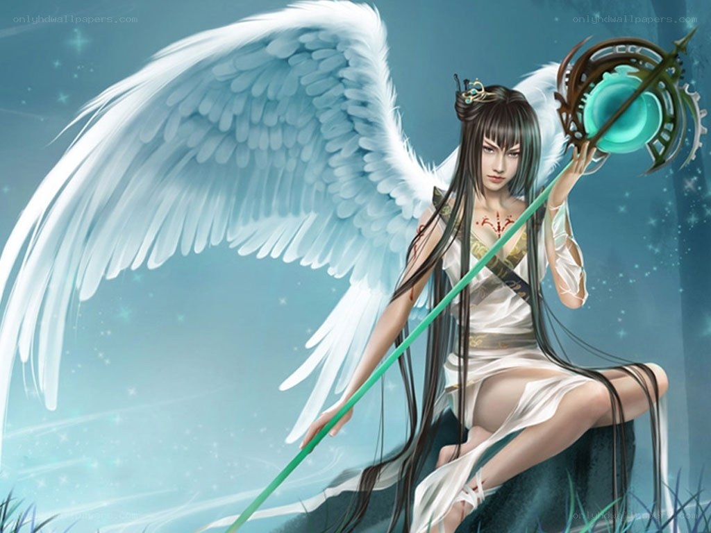Angel with staff and wings