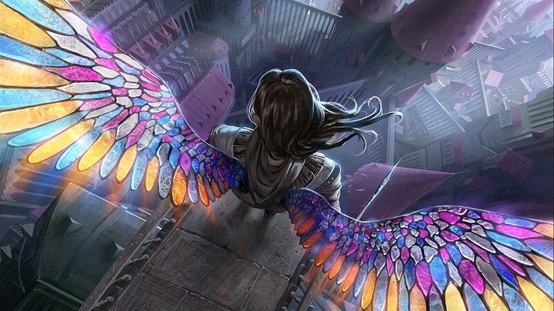 angel with stained-glass wings
