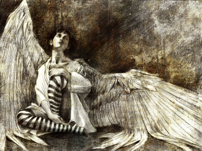 angel with striped legs