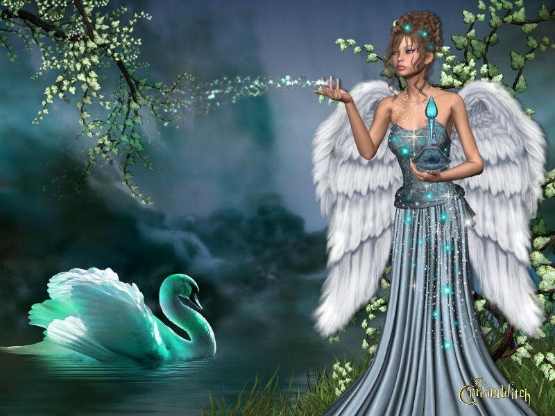 angel with swan and magic