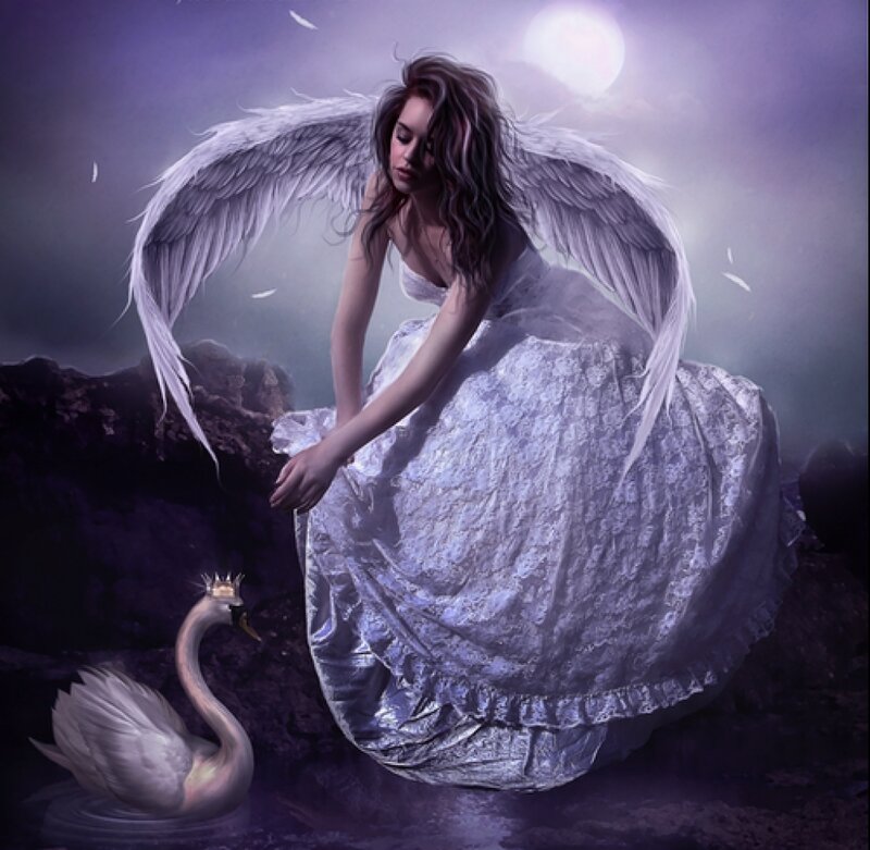 Angel with Swan — Purple, Dramatic