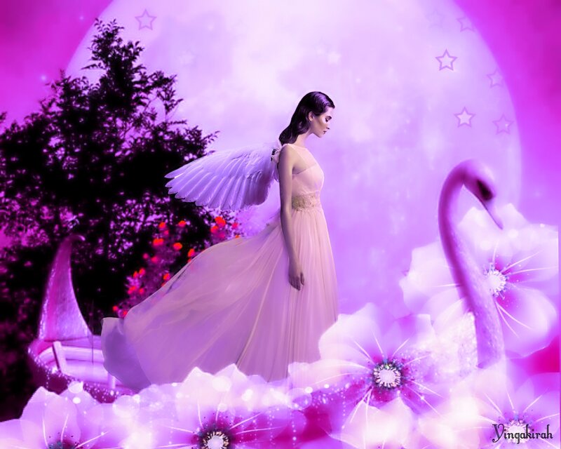 Angel with Swan — Purple, Dreamy