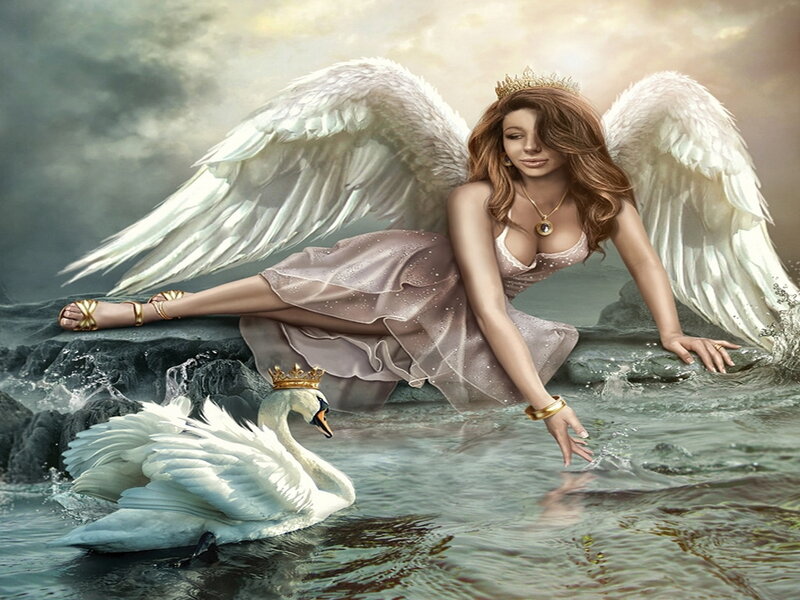 Angel with Swan — White, Serene