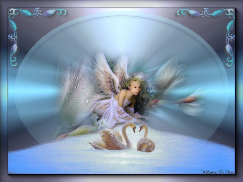 Angel with Swans — Blue, Serene