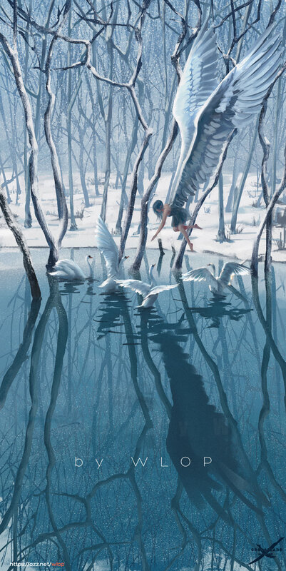 Angel with Swans — Blue, Serene, Winter