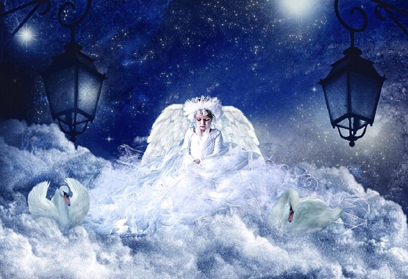 Angel with Swans — Blue