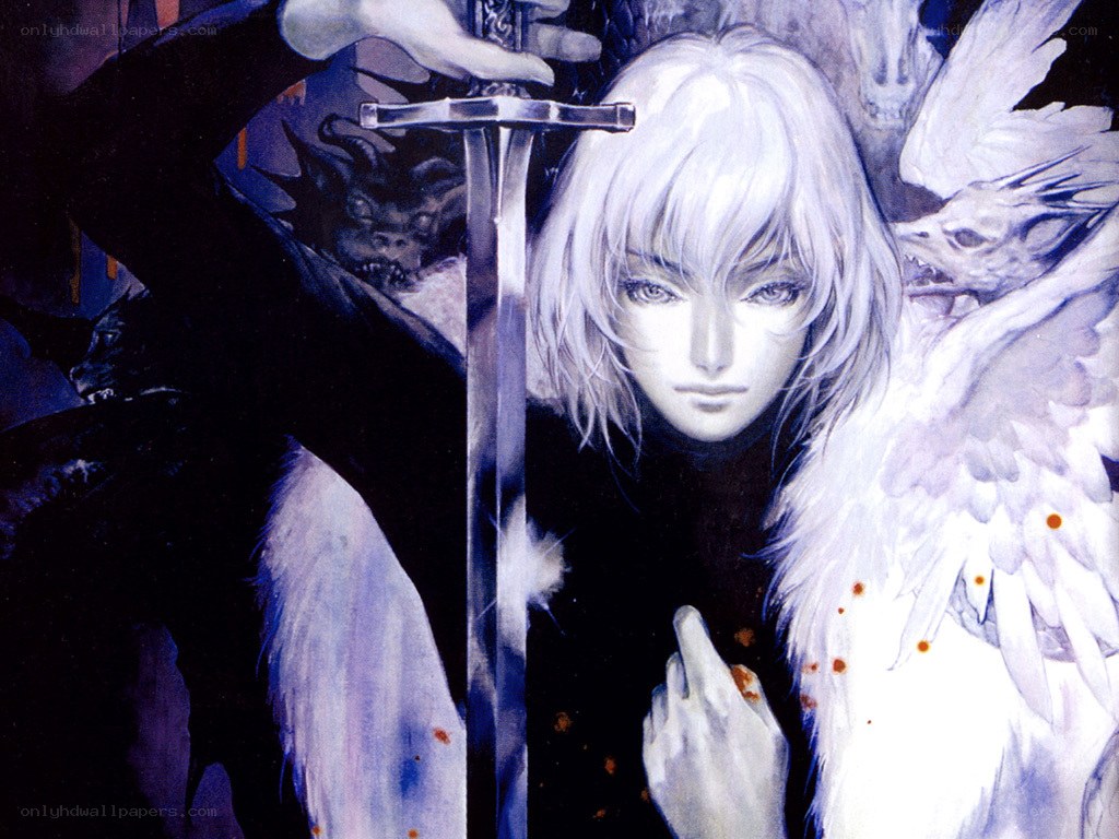 Angel with sword and demons