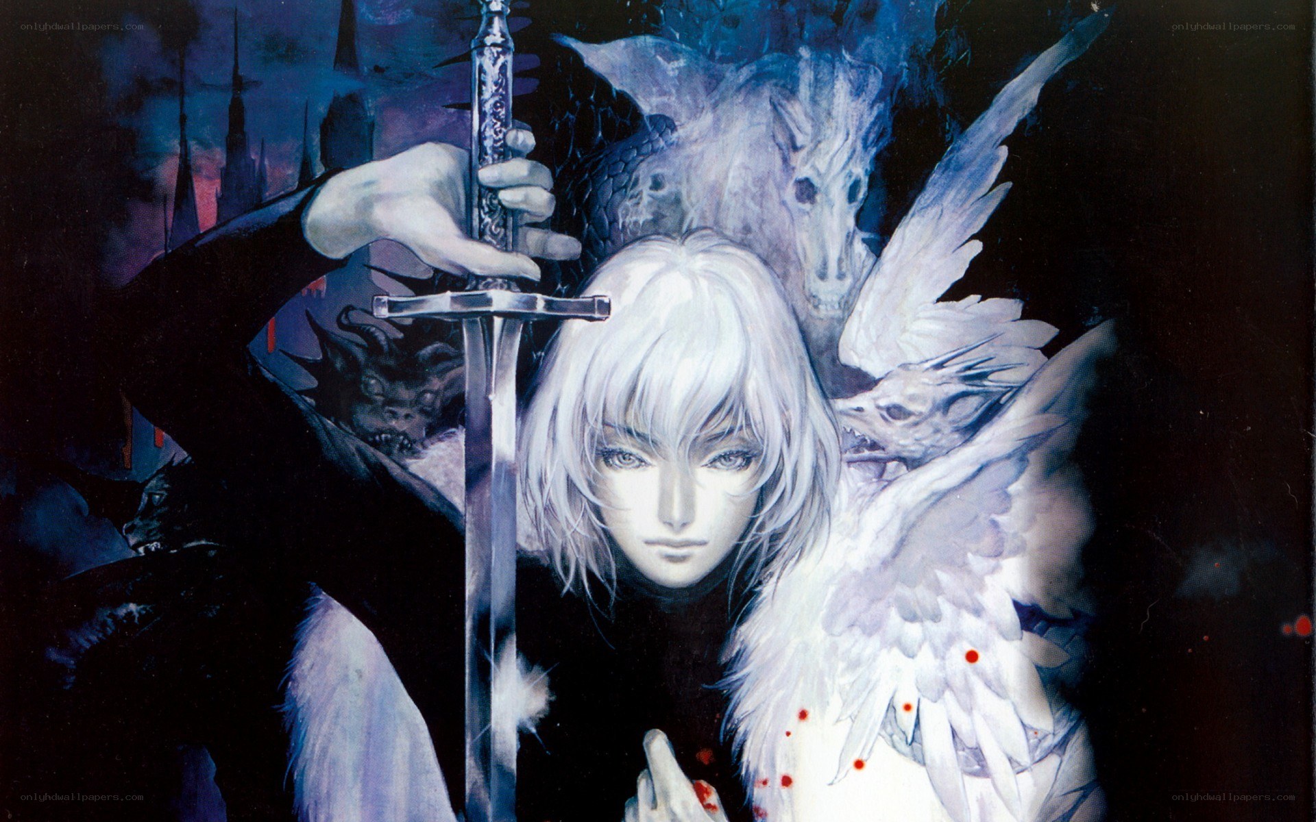 Angel with sword and demons