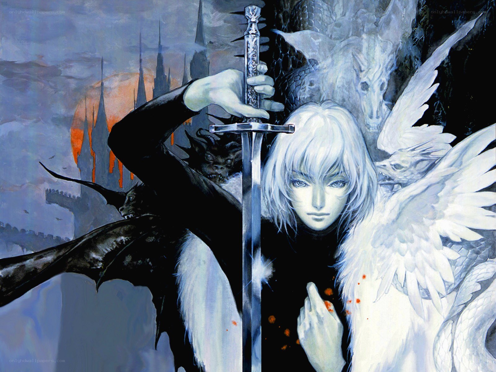 Angel with sword and dragon