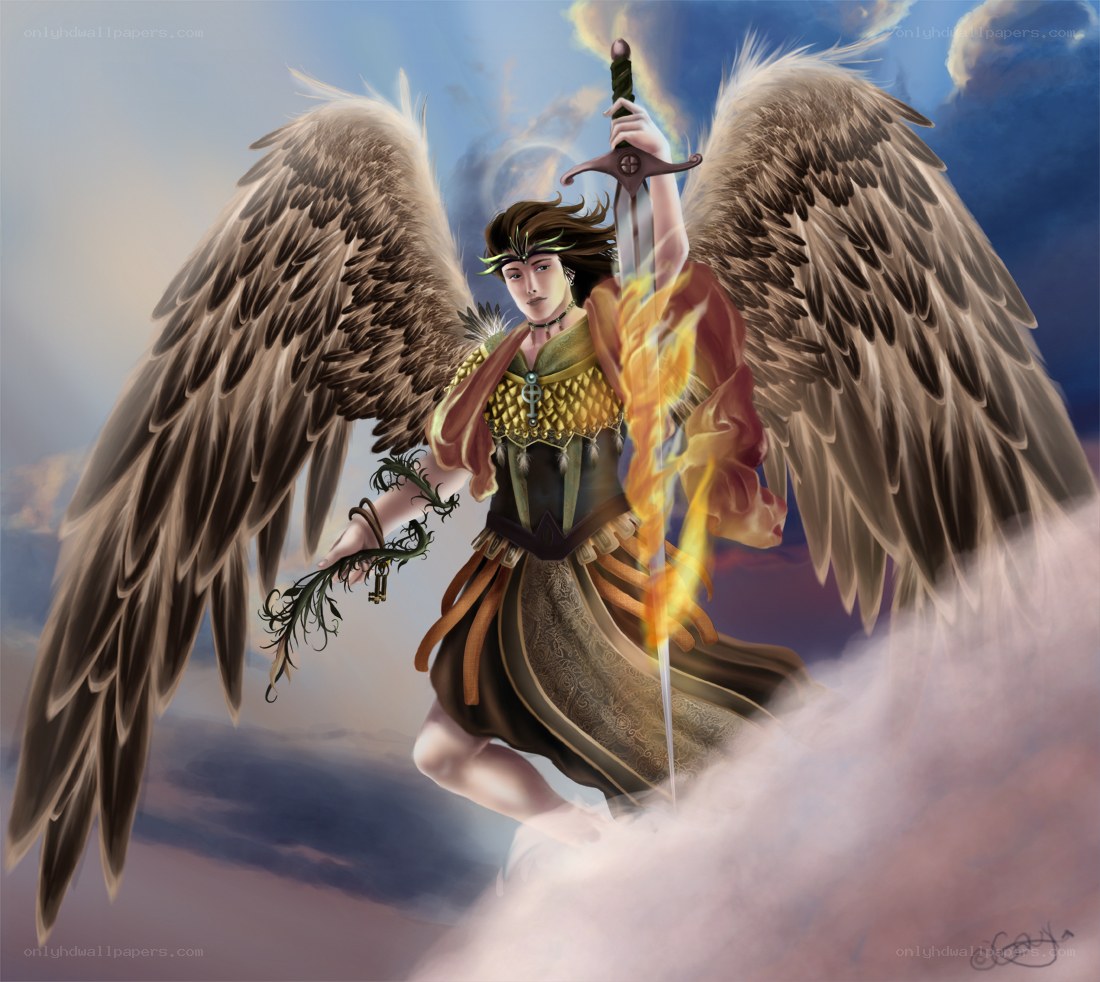 angel with sword and key