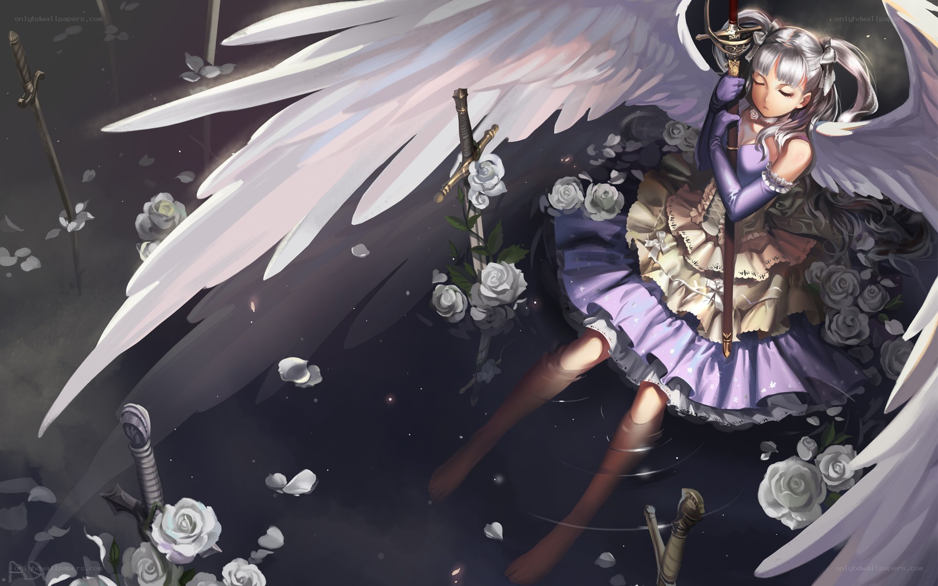 Angel with sword and roses
