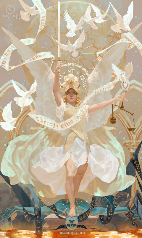 Angel with Sword and Scales — White