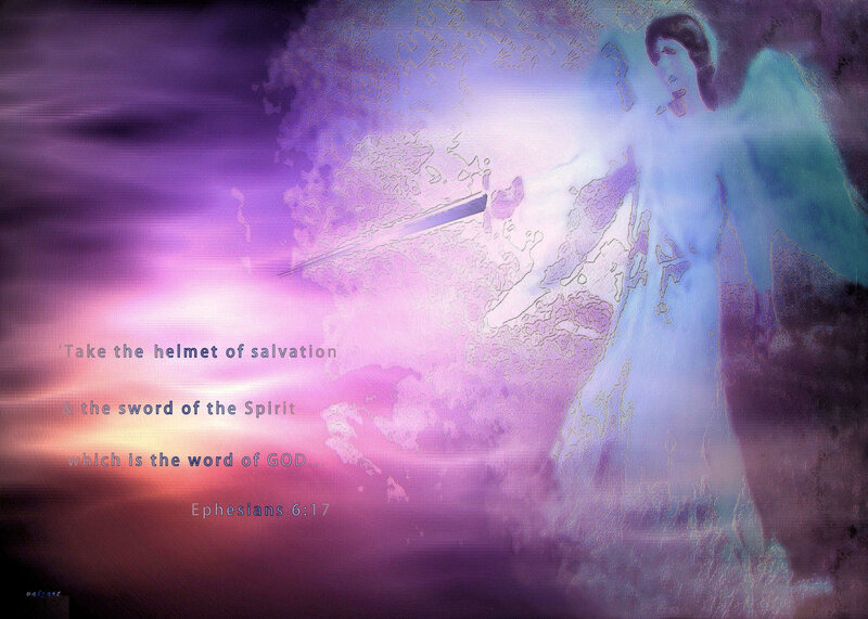 Angel with sword and scripture