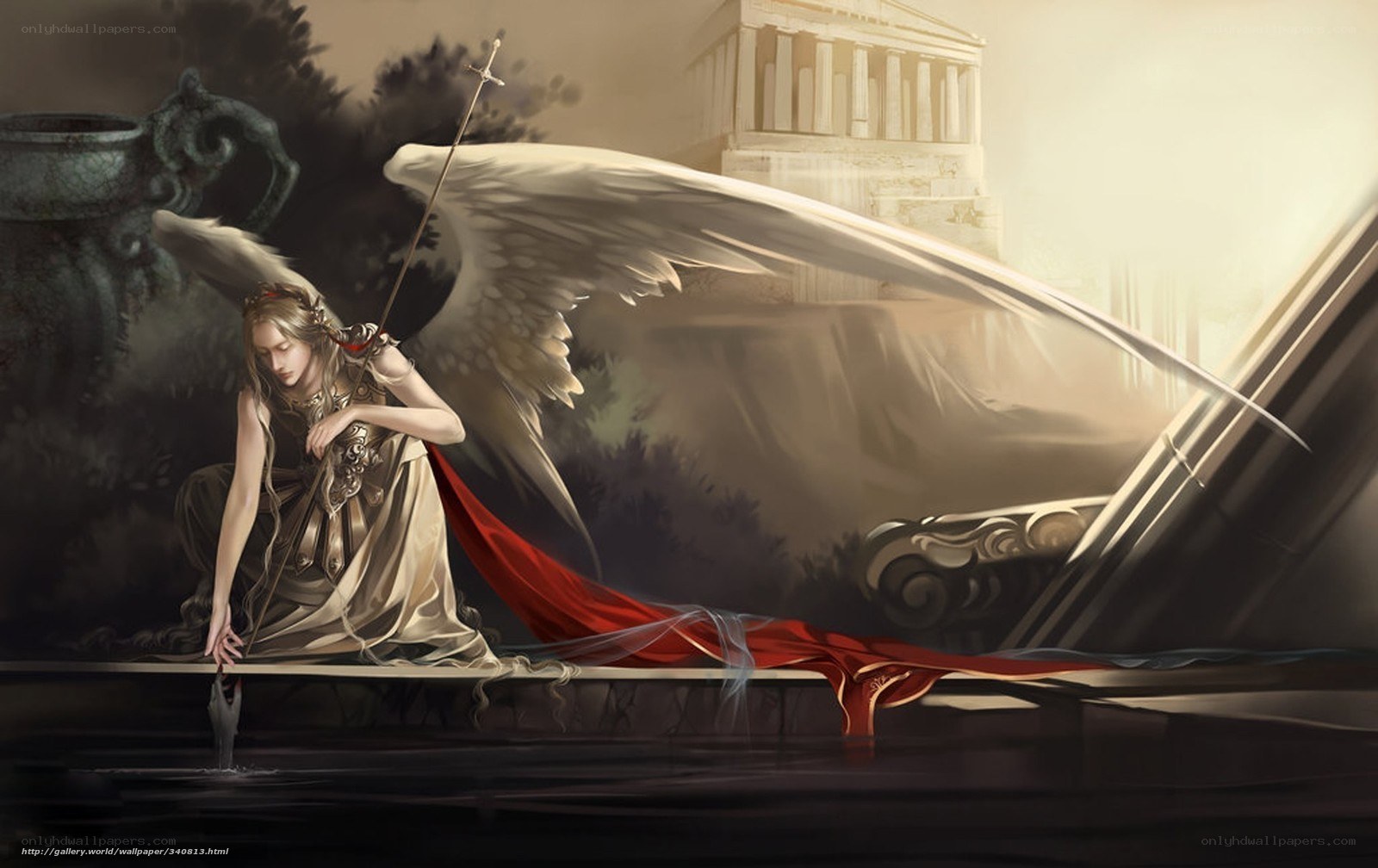 Angel with sword and wings