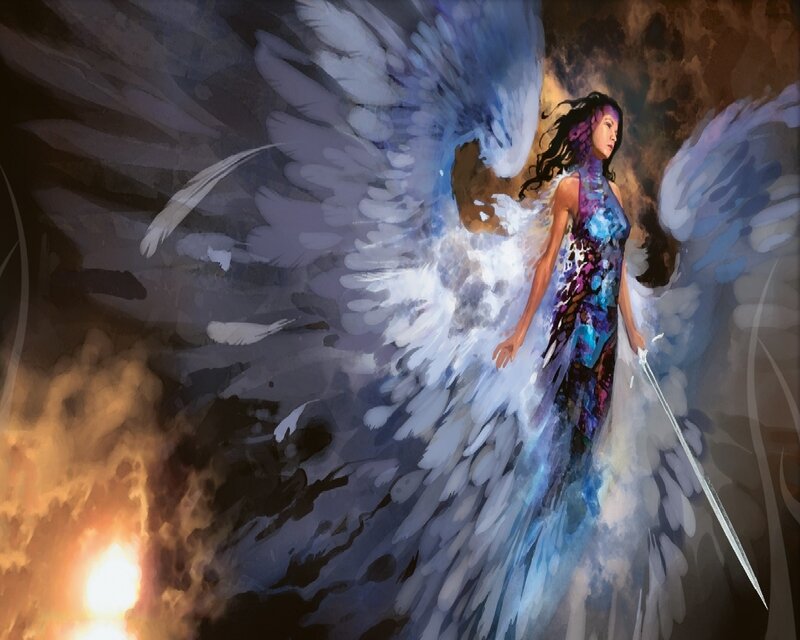Angel with Sword — Blue, Dramatic, Digital Art