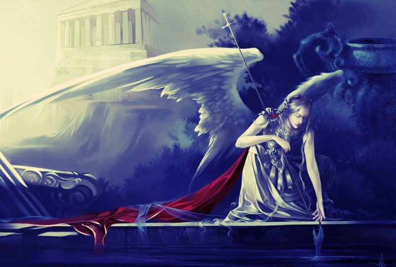 Angel with Sword — Blue, Dramatic, Night