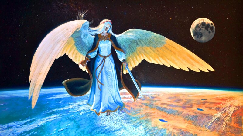Angel with Sword — Blue, Dramatic