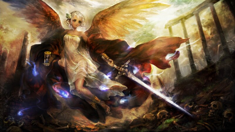 Angel with Sword — Brown, Dramatic