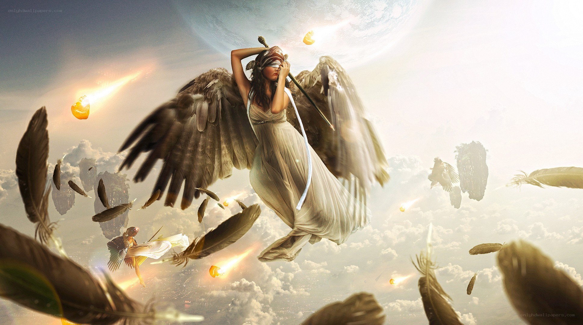 angel with sword in sky