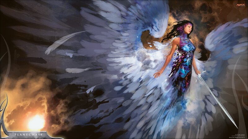 Angel with Sword — White, Dramatic, Digital Art, Wings, Fire