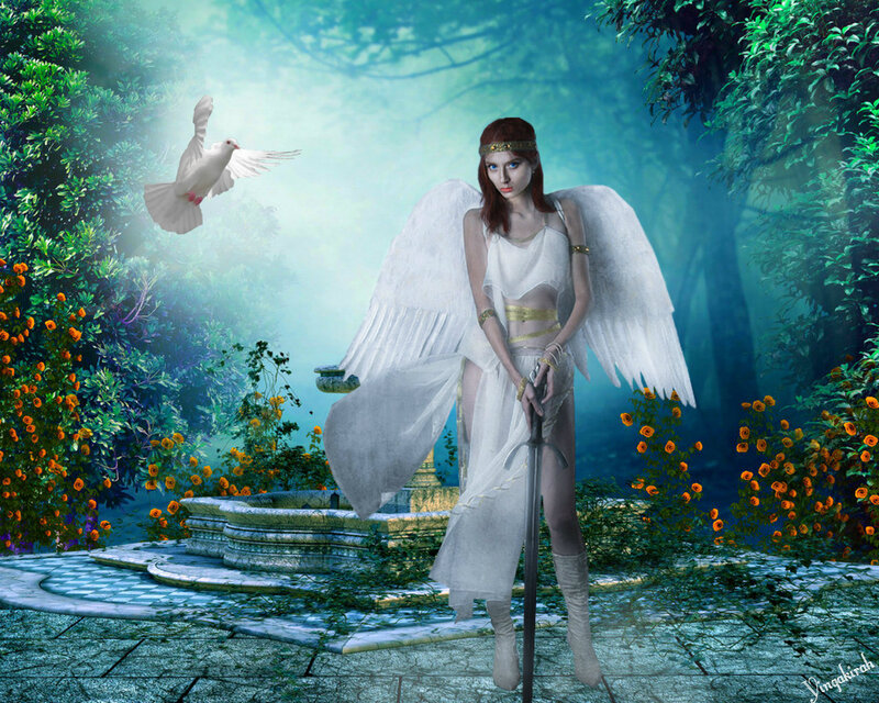 Angel with Sword — White, Serene