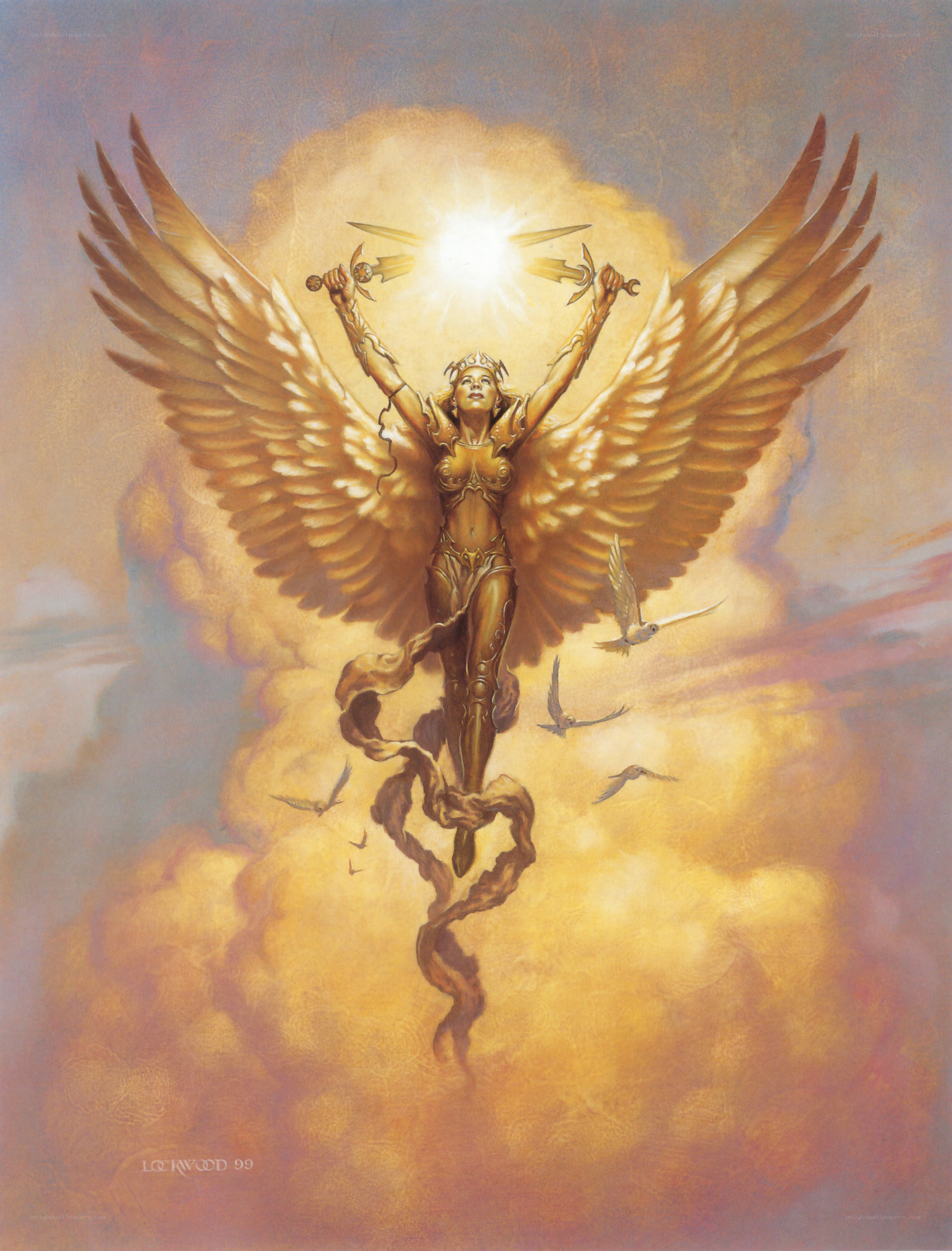Angel with swords in clouds