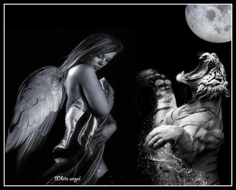 Angel with Tiger — Black, Dramatic