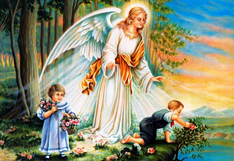 Angel with Two Children — White, Serene