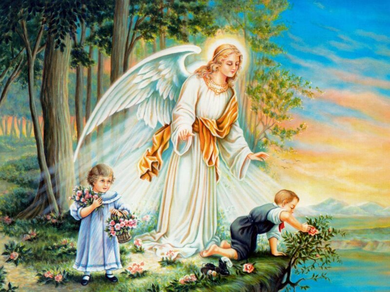 Angel with Two Children — White