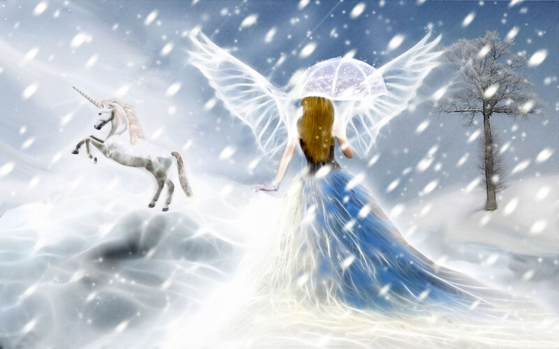 Angel with Unicorn — Blue, Serene, Winter